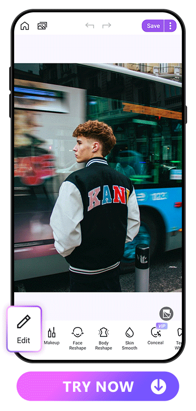 adding grain to a guy's photo by tapping Edit and Adjustment